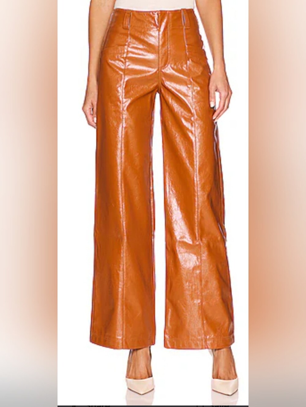 Free People Star Crossed Lovers Wide-Leg Faux Leather Pants in Cognac Boho 70s